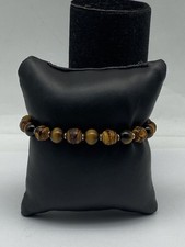 Gucci Bamboo & Tiger's Eye Bead Adjustable Slider Bracelet Italy Size 17 picture