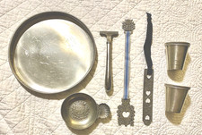 Vintage Pewter LOT Rose Tray Razor Shot Glasses Bookmarks Shell Trinket Dish picture