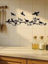 Metal Birds Wall Art, Metal Vivid Birds on Branch Silhouette Wall Decor Black Le picture
