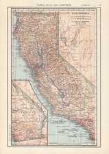 1907 Antique CALIFORNIA MAP Vintage State Map of California Wall Decor 3239 picture