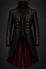 Men's Gothic Vampire Tailcoat Genuine Leather Victorian Dracula Coat picture