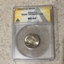 2005-P 5C Jefferson Nickel - BISON DETACHED LEG ~ ANACS MS 64 picture