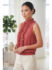 The Limited Rosewood Ruffle Mock-Neck Sleeveless Camisole picture