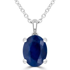 1.64 CT Oval Blue Sapphire Solitaire Pendant Necklace 14K White Gold picture