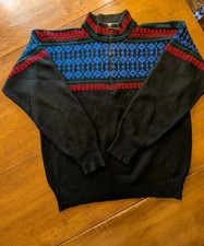 Vintage Meister Sweater Mens Medium 1/4 Zip Knit Ski Striped Hong Kong 80s picture