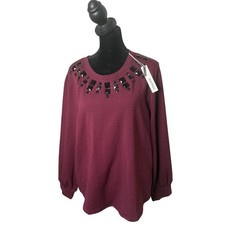 Chico's Beaded Balloon Puff Sleeve French Terry Knit Top Women's L Pullover NEW picture