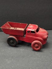 Antique 1930s 40s Pressed Steel Dump Truck Red Tin Toy 7