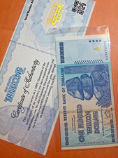 Zimbabwe 100 Trillion Dollars, AA/2008 Banknote, UNC Superb GEM 70, P-91, COA picture