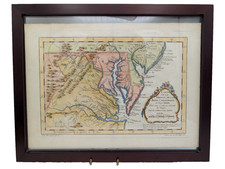 18thC French Antique Map Virginia Chesapeake Bay Prevost Voyages Hand Color picture