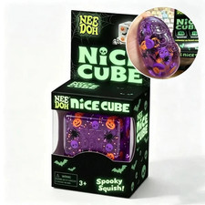 NeeDoh Nice Cube Halloween Edition Spooky Squish Fidget Stress Toy Purple Pumpki picture