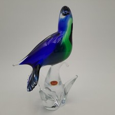 Vintage Formia Vetri di Murano Glass Blue Green Dove Bird w/Original Sticker picture