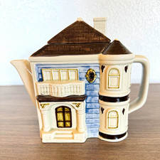 Vintage Otagiri Victorian House Ceramic Teapot Hand Painted 1983 Japan Cottage picture