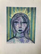 Original Oil On  Paper Abstract Portrait Painting Expressionist Fine Art 8.5x11” picture