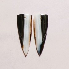 24.40 Cts Natural Black Banded Agate Drilled Cabochon Match Pair  37X14MM 03 picture