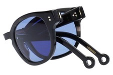 Hally & Son HS820 Panto Sunglasses Retro Folding Black Blue Tinted UV400 picture