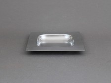 French Brushed Steel Ashtray Square Minimalist Trinket Bowl 1970s Vintage picture