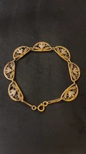 Antique French Art Nouveau Two Tone Gold Filigree Bracelet 5.2g picture