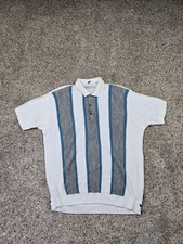 Vintage Gardner's Of Gilroy Polo Shirt Large White Striped Knit Short Sleeve 60s picture