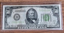 1934 $50 LIGHT LIME SEAL United States of America Paper Money bill. CRISP NOTE picture