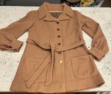 Vrg 1970s Carmel Brown Textured Belted Jacket Retro Car Coat Style Small Medium picture