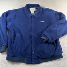 Vintage LL Bean Jacket Mens Large Blue Fleece Snap Front Bomber Lined Warm picture