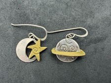 3.27g Vintage Sterling Silver 925 Moon Star Planet Mismatch Dangle Earrings picture