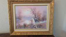 P. Minton Original Oil Painting Lady by Lake Framed Impressionist Signed picture