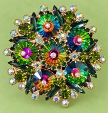 Vtg Juliana D & E Rivioli Watermelon Green Navette Large Brooch Verified #1507 picture