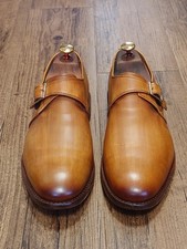 Allen Edmonds Plymouth Light Tan Monk Strap Leather Oxfords Dress Shoes 9.5D picture