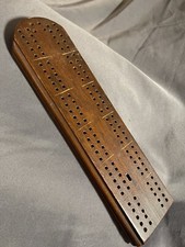 Early Antique Folk Art Carving Embellished Wooden Cribbage Game Board picture