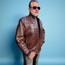 Men's Alligator Leather Bomber Jacket – Handmade Luxury Outerwear picture