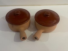 Vintage Aegitna Vallauris France Terracotta Lidded Cooking Pots/Poelon Casserole picture