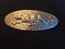 vintage hammered gold tone cheetah/panther/large cat hair clip barrette picture