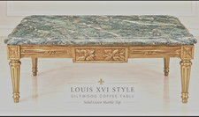 Antique Mid-19th Century Louis XVI–Style Giltwood Coffee Table with Green Marble picture