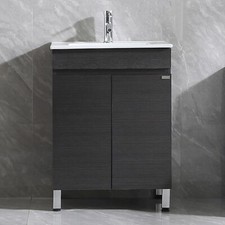 24 inch Single Bathroom Vanity Wood Grain Cabinet Ceramic Sink Faucet Combo Set picture