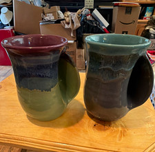 Signed Neher 2022 Pottery Mugs (2) Multicolor Drip Glaze Handles Glossy picture