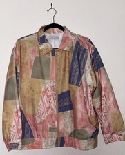 Vintage 80s/90s Women’s Patchwork Print Windbreaker by Three Flaggs, Size 10 picture
