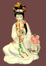 Vintage Porcelain Japanese Geisha Figurine with Flute Hand Painted Statue 11” picture