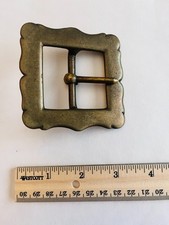Vintage Solid Brass Scalloped Belt Buckle | Wavy Edge Center Bar Buckle Antique picture