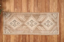 Geometric Handmade Mini Rug, Kurdish Kars Carpet, 4.2 x 1.7 ft, Brown and Beige picture