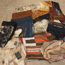 8-Piece Vintage Luxury Designer Scarf Lot – Hermès, YSL, Valentino & More picture