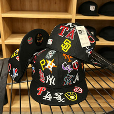 MLB Men's All Over Team Black Flat Baseball Cap 7 5/8 Sport Hat picture
