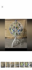 VTG Italian tole birdcage-style accent lamp blue porcelain roses, wrought iron picture