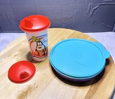 Tupperware Vintage Toddler Set RARE Goofy Sippy cup EXTRA LID Tupperkids Dish   picture
