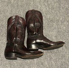 VTG Lucchese Mens 9D Black Cherry Boots French Toe Goat Skin Leather 80s picture