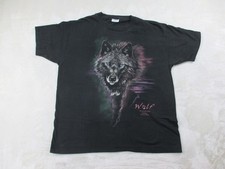 VINTAGE Hanes Shirt Mens Extra Large Black Wolf USA Cotton 90s* picture