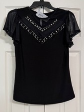 NWT NY Collection Black Mesh Flutter Sleeve Top Size Small picture