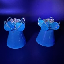 Vintage MCM Lucite Acrylic Blue Candle Holders Metal Accents Grapes UV Glows picture