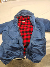 L.L.Bean Men’s Blue Hooded Parka Jacket Polyester Button Closure Size L picture