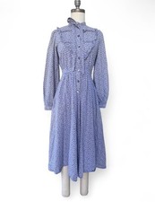 Vintage Laura Ashley Wales Prairie Dress 1970s Ditsy Floral Cottagecore Blue 12 picture